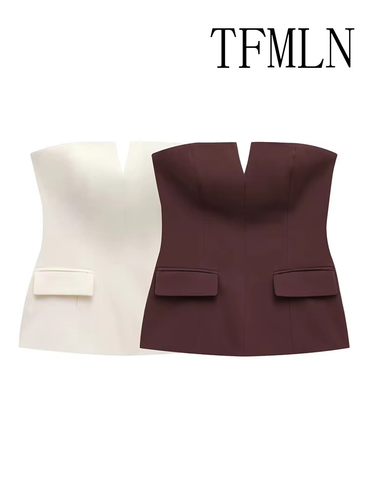 Street Fashion Trend 2025 - TFMLN Womens Strapless Crop 2025 Tops