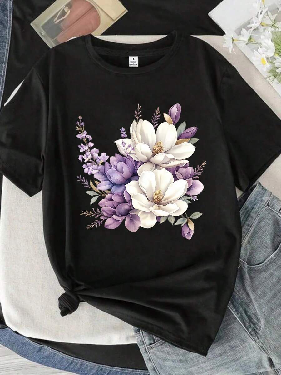Italy Fashion Street - Summer Floral Print Women Casual Tee,