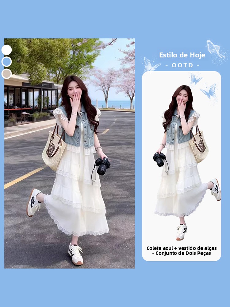 Street Fashion Brand - Summer Lace Trim Denim Vest And