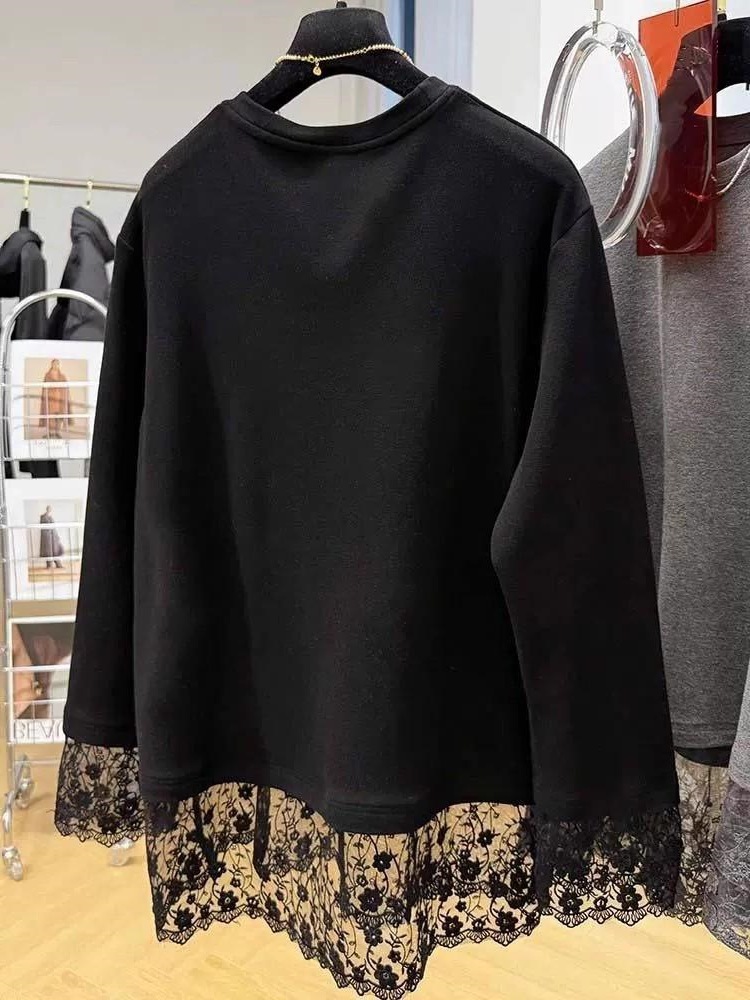 Women Lace Patchwork Long Slee - Longline Tee Oversized recension och pris