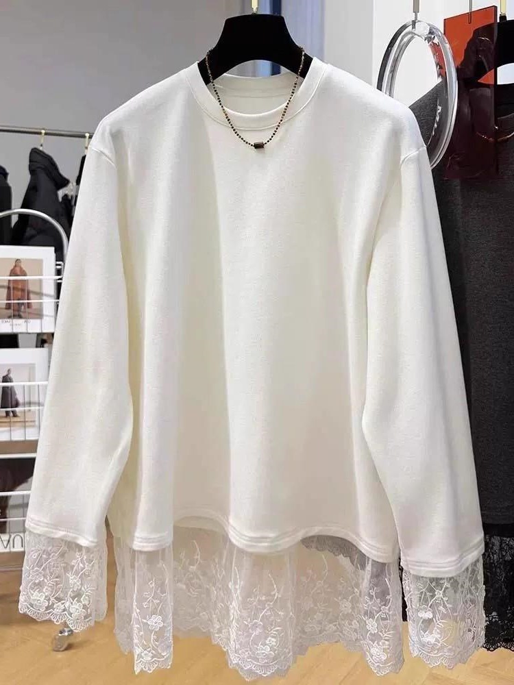 Women Lace Patchwork Long Slee - Longline Tee Oversized recension och pris