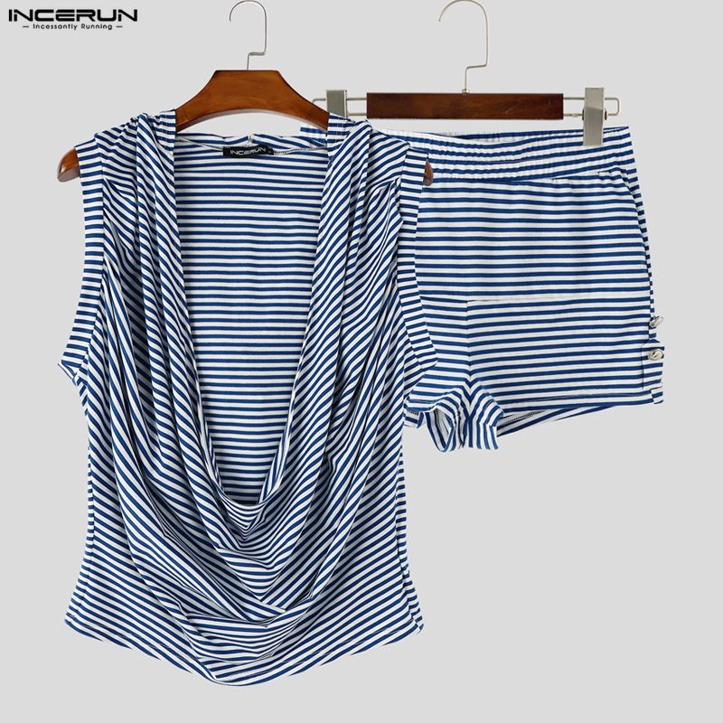 INCERUN Men Striped Sets Summe - Street Summer Fashion recension och pris