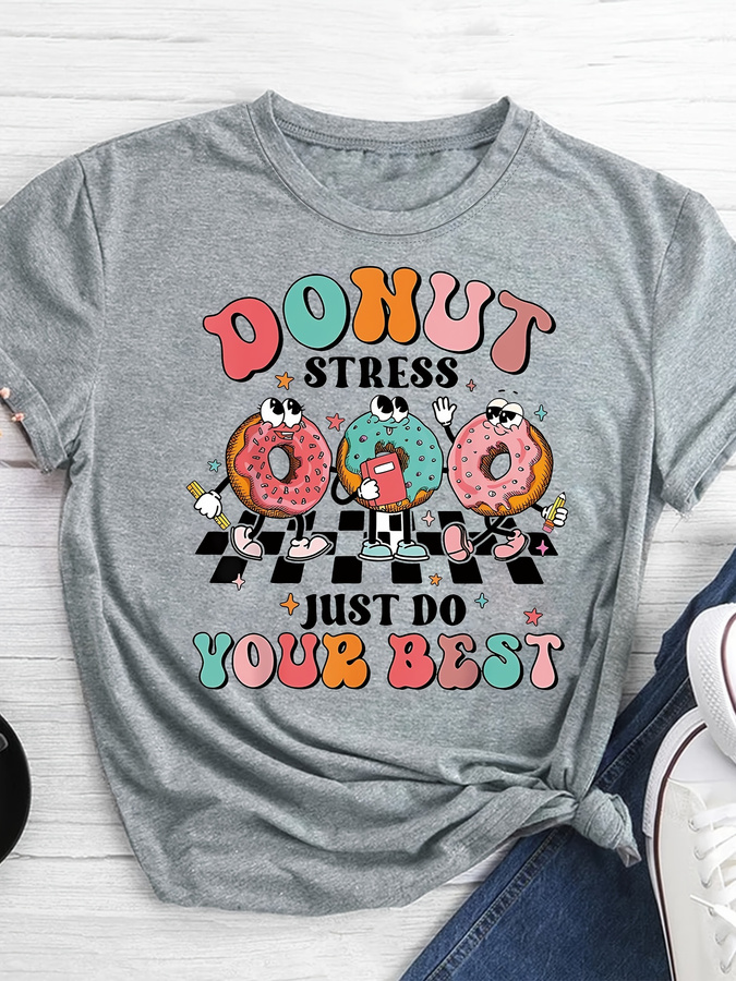 Cartoon Donut Print T-shirt, S - Street Fashion Trend 2025 recension och pris
