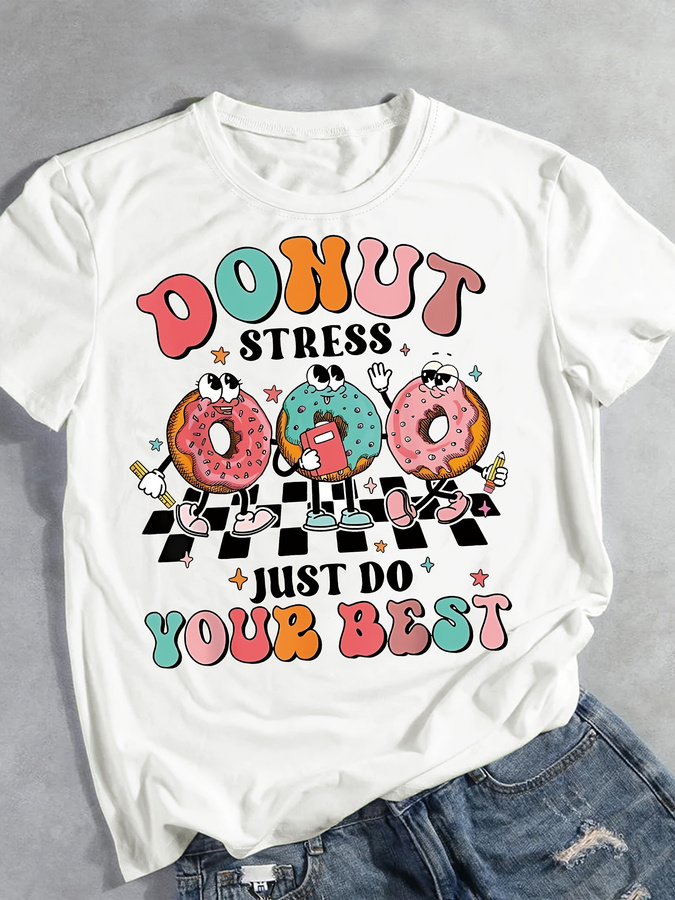 Cartoon Donut Print T-shirt, S - Street Fashion Trend 2025 recension och pris