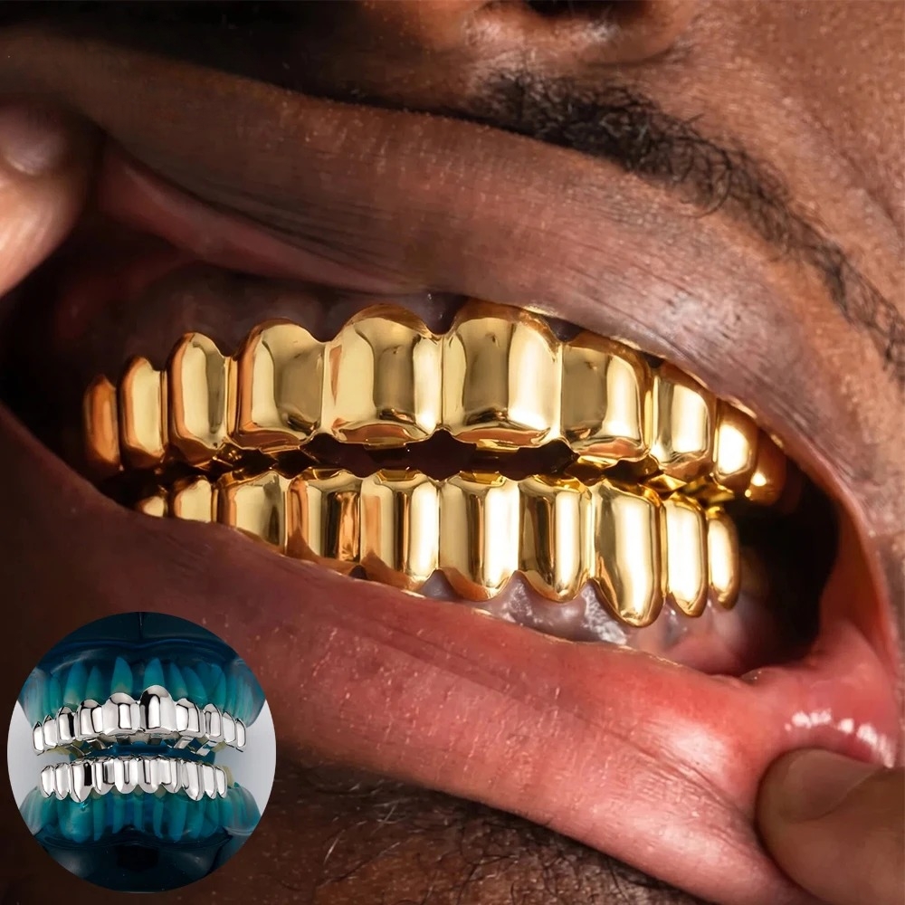 Gold Color Hip Hop Grillz Set  - Street Fashion Jewelry recension och pris