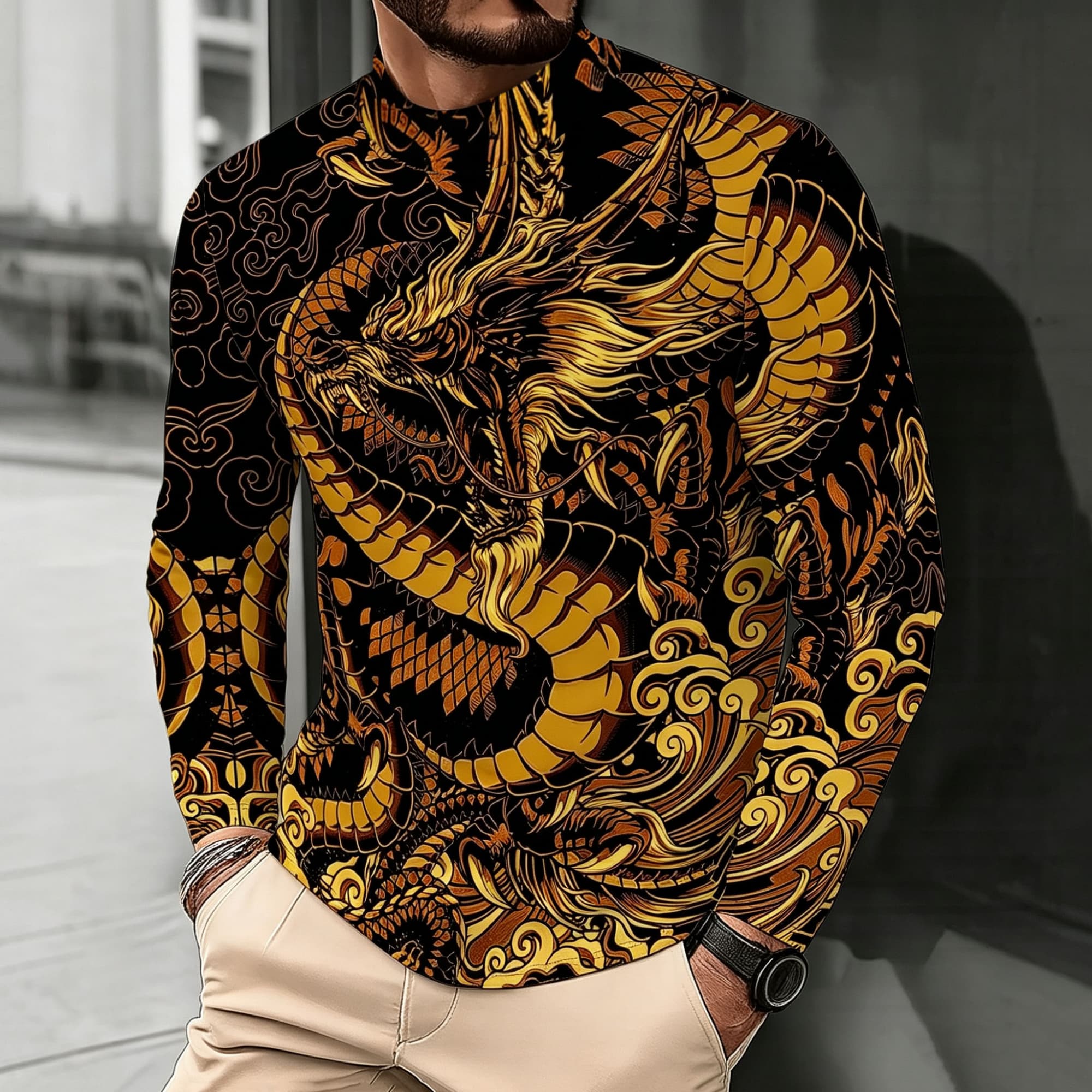 Men Mock Neck Long Sleeve Top, - Street Fashion Asian Men recension och pris