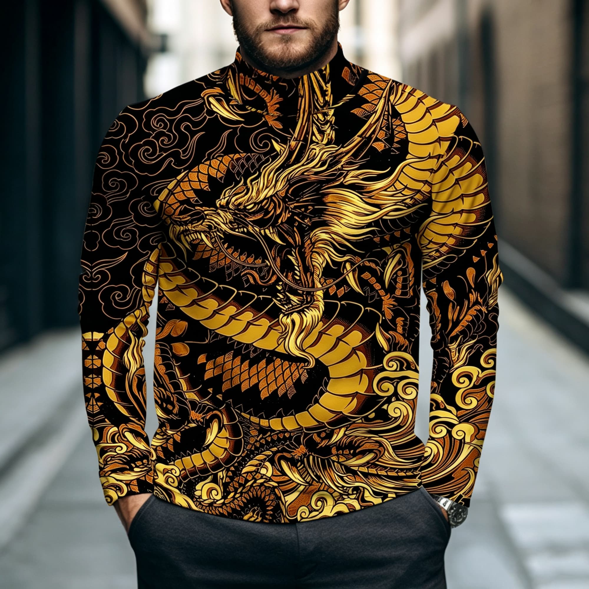 Men Mock Neck Long Sleeve Top, - Street Fashion Asian Men recension och pris