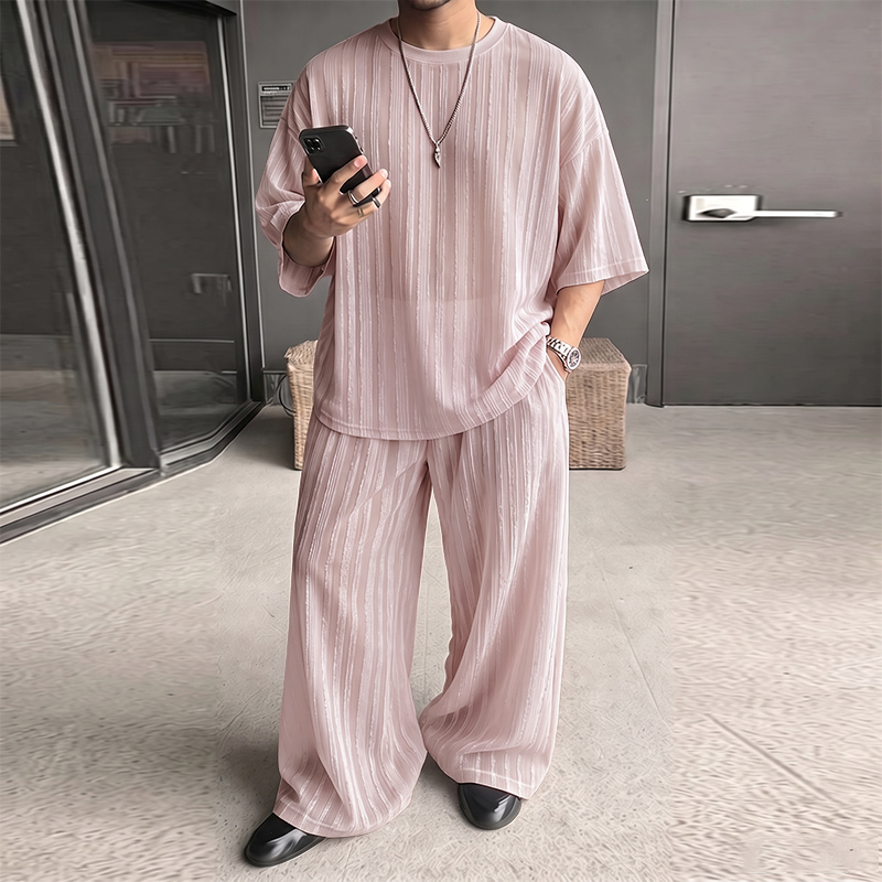 INCERUN Men's Sets Striped See - Street Summer Fashion recension och pris