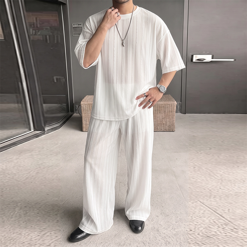 INCERUN Men's Sets Striped See - Street Summer Fashion recension och pris