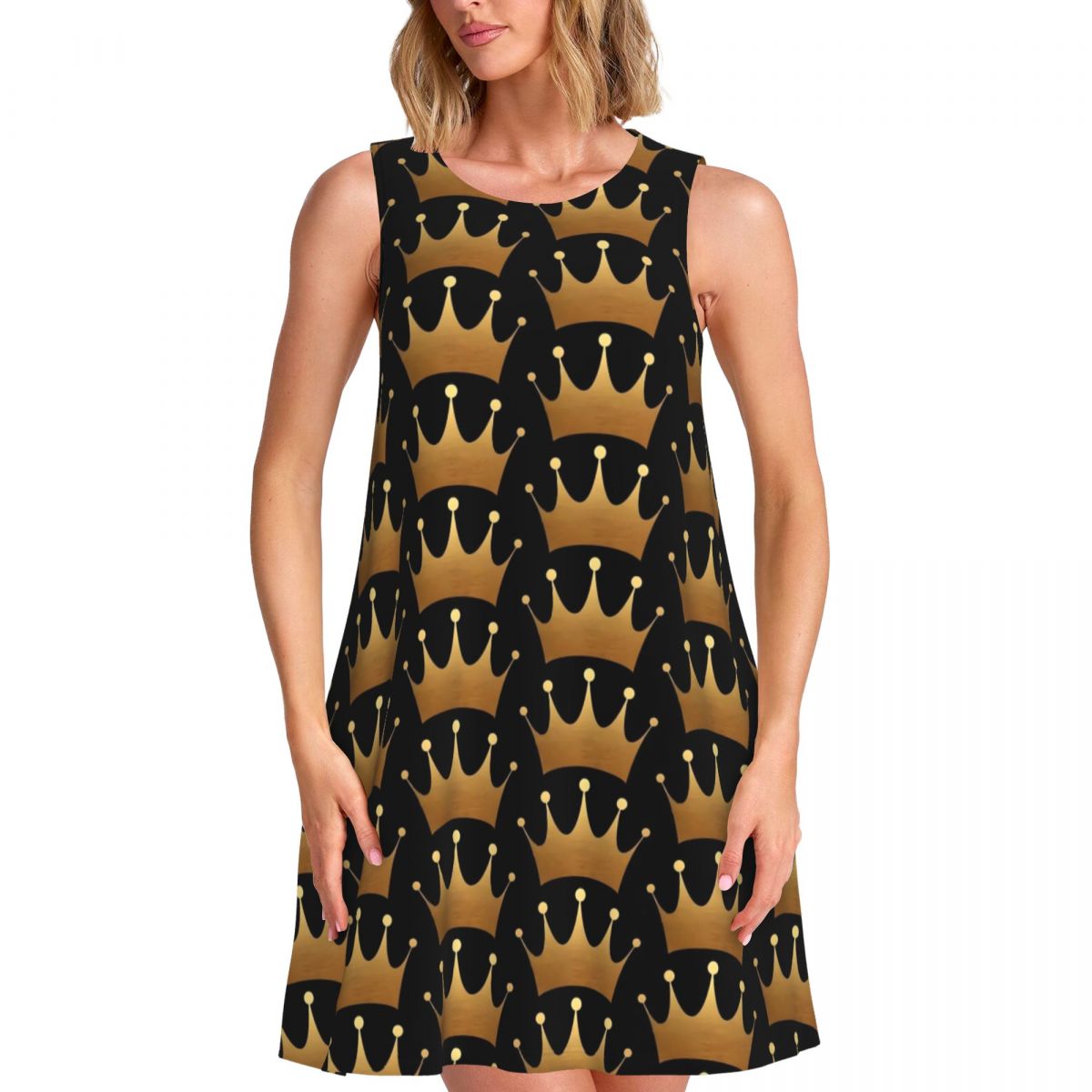 Queen Print Dress Gold Crown P - Queen Street Fashion recension och pris
