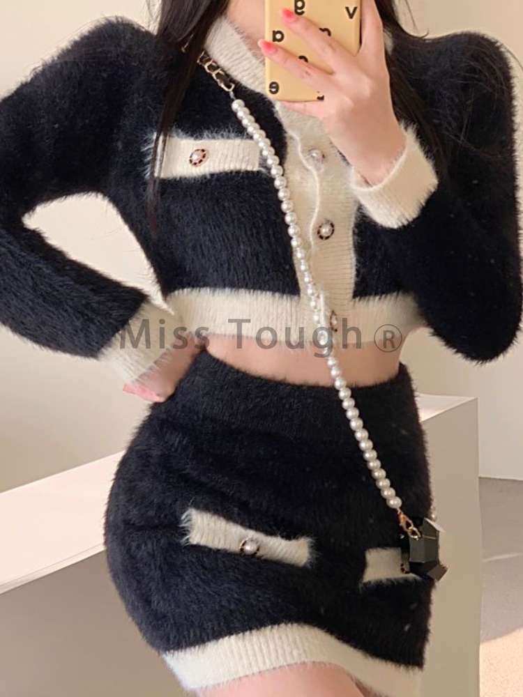 Winter Fluffy Knit 2 Piece Set - Street Fashion Korean recension och pris