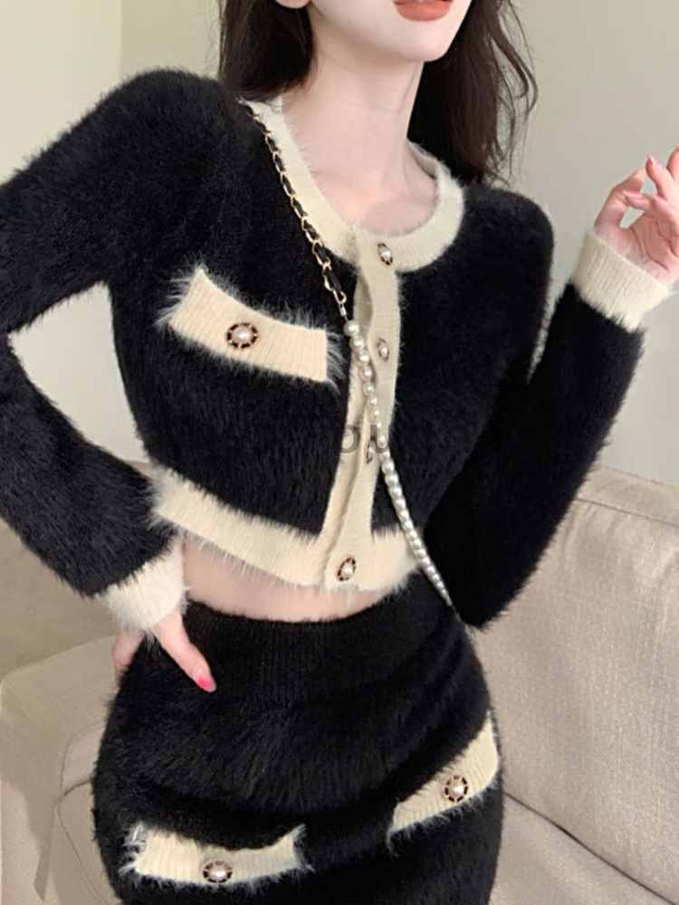 Winter Fluffy Knit 2 Piece Set - Street Fashion Korean recension och pris