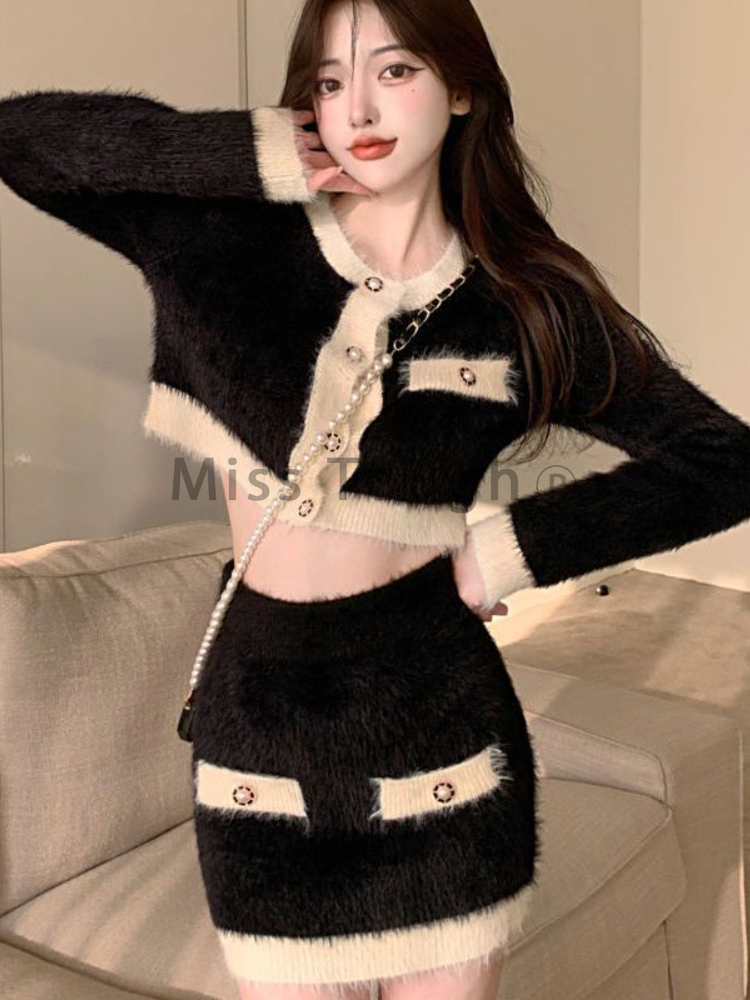 Winter Fluffy Knit 2 Piece Set - Street Fashion Korean recension och pris