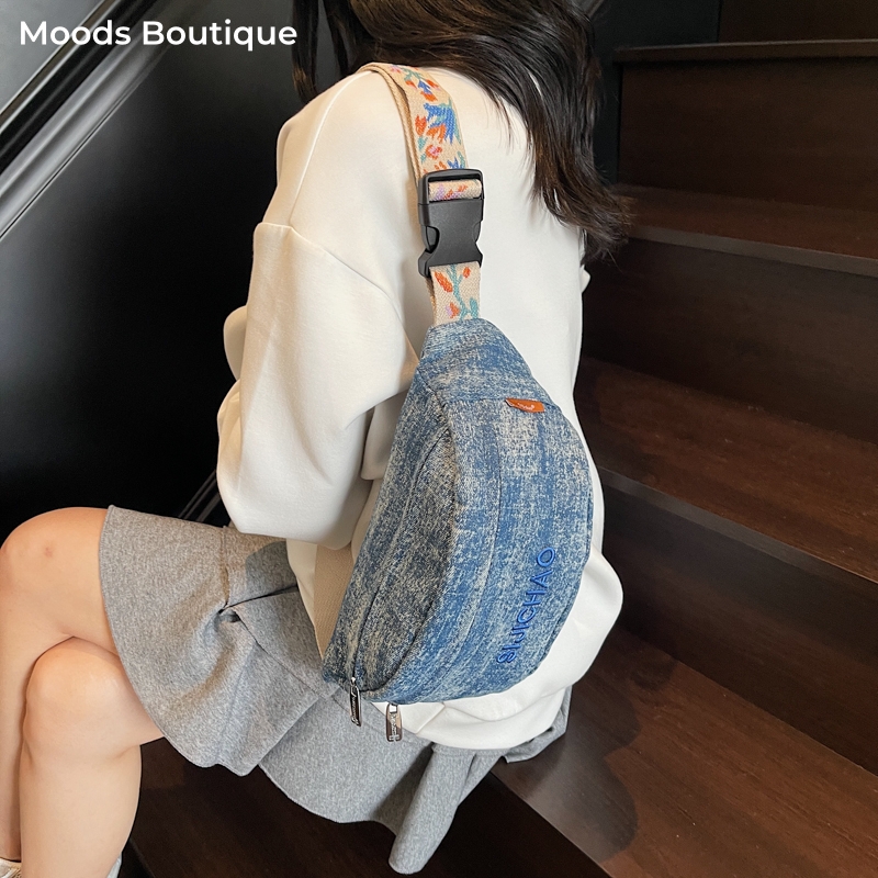 Denim Blue Chest Bags For Wome - Street Fashion Trend 2025 recension och pris